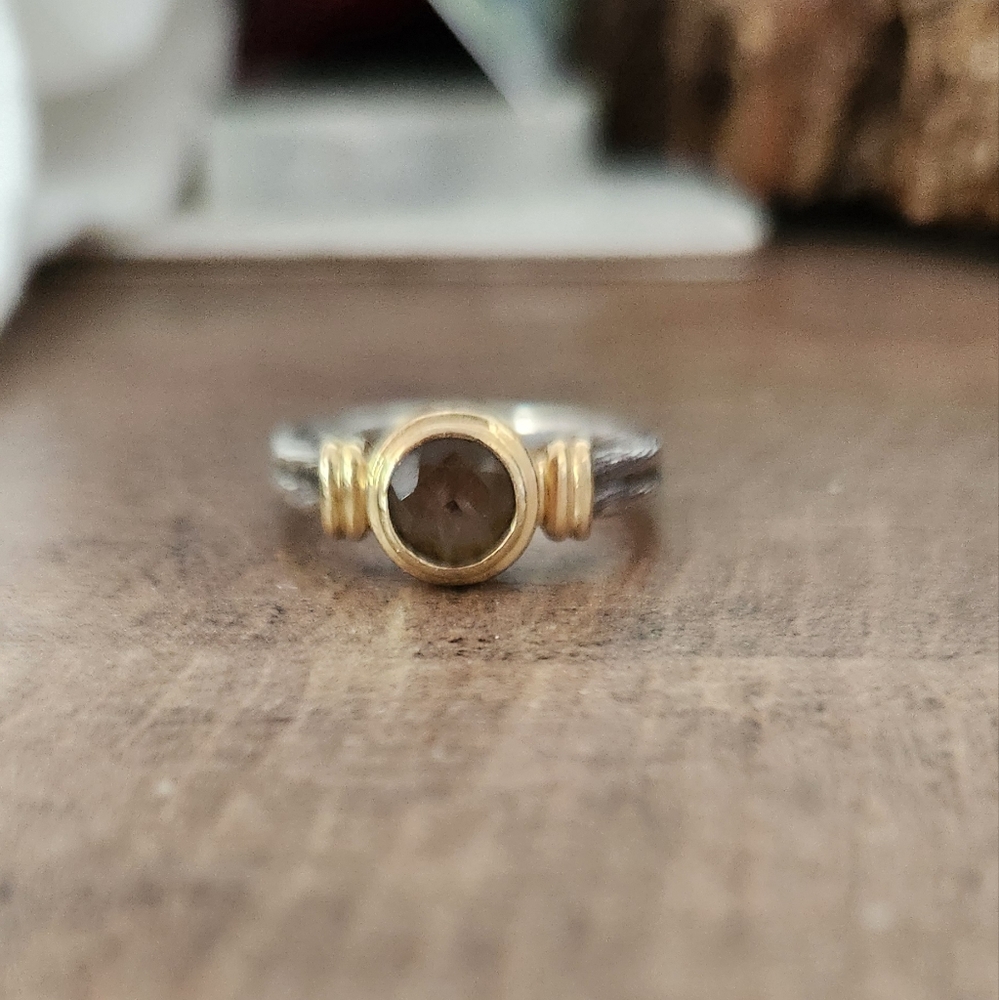 14K Gold and Sterling Silver Smoky Quartz Ring Size 7
